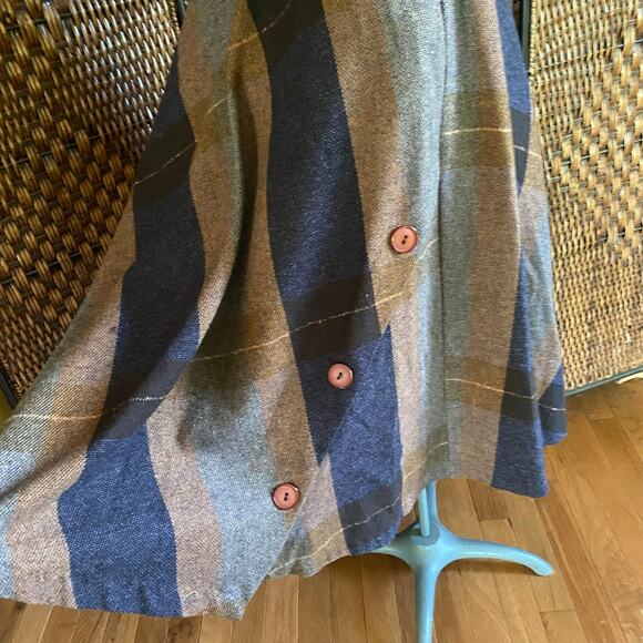 Size S//Vintage 70s Wool Neutral Stripped Midi Skirt - Picture 2 of 6